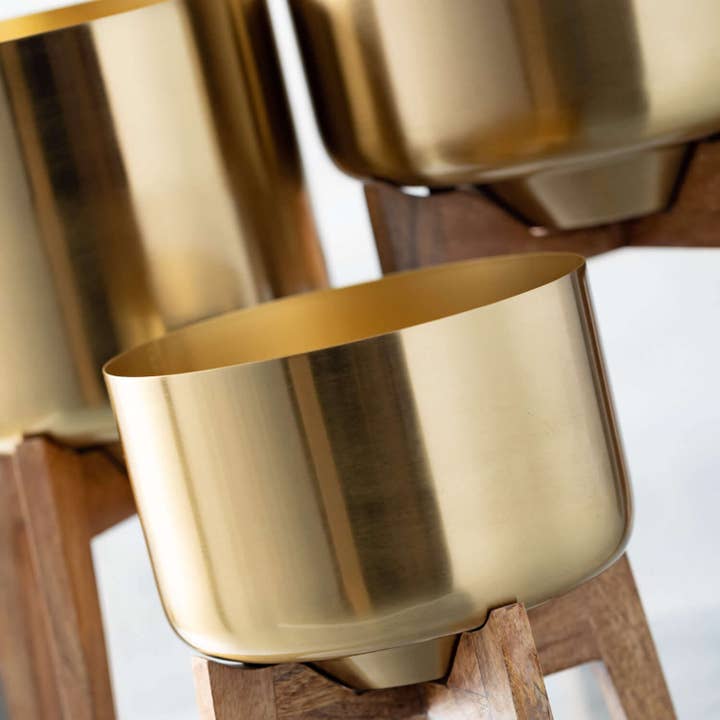 Sullivans Home Decor - Wholesale Plant Pot - Brass Planter Trio On Stands
