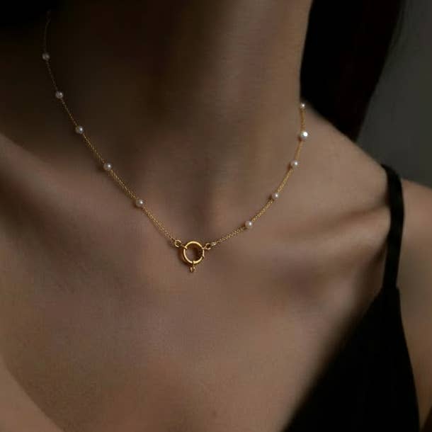 Dainty Pearl Bead Chain Necklace 18k Gold Waterproof Gift for wholesale by Gold Lunar