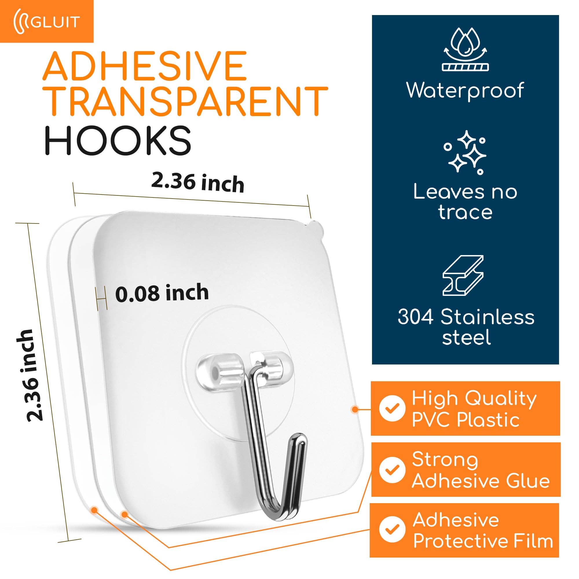 GLUIT - Wholesale Wall Hook - GLUIT Adhesive Hooks Heavy Duty 22 lbs Robe Towel Hooks Waterproof Adhesive Wall Hooks for Home Bathroom Kitchen Office and Outdoor14