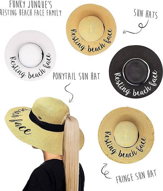 Funky Junque - Wholesale Straw Hat - Women's - Embroidered Sun Hat - Resting Beach Face6