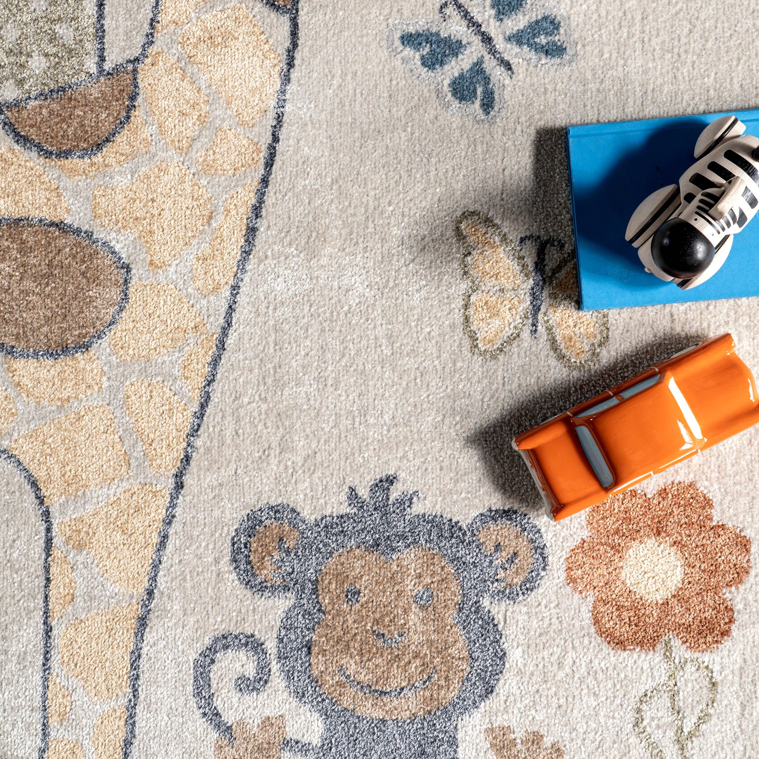 Beige Cass Safari Kids Machine Washable Area Rug for wholesale on Faire4