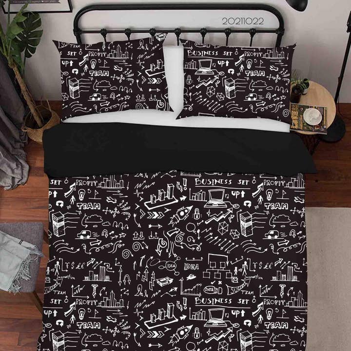 3D Abstrakte Lustige Illustration Schwarzes Graffiti Bettbezug-Set Bettwäsche-Set Bettdeckenbezug Kissenbezüge 23 für den Großhandel von Jess Art Decoration