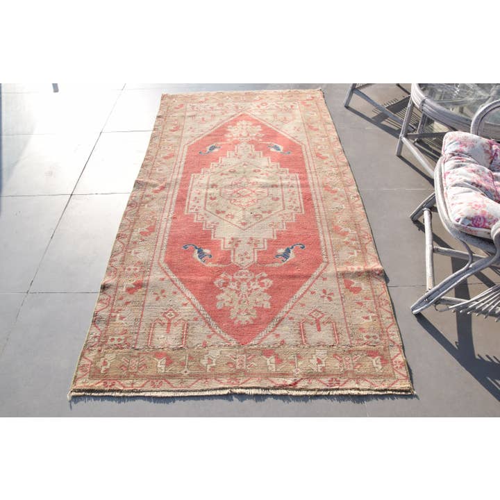Turkish Vintage Rug, Area 3,6x6,9 ft (110x211 cm) Rug, Red Oriental Wool Rug for wholesale by The Loom Wholesale
