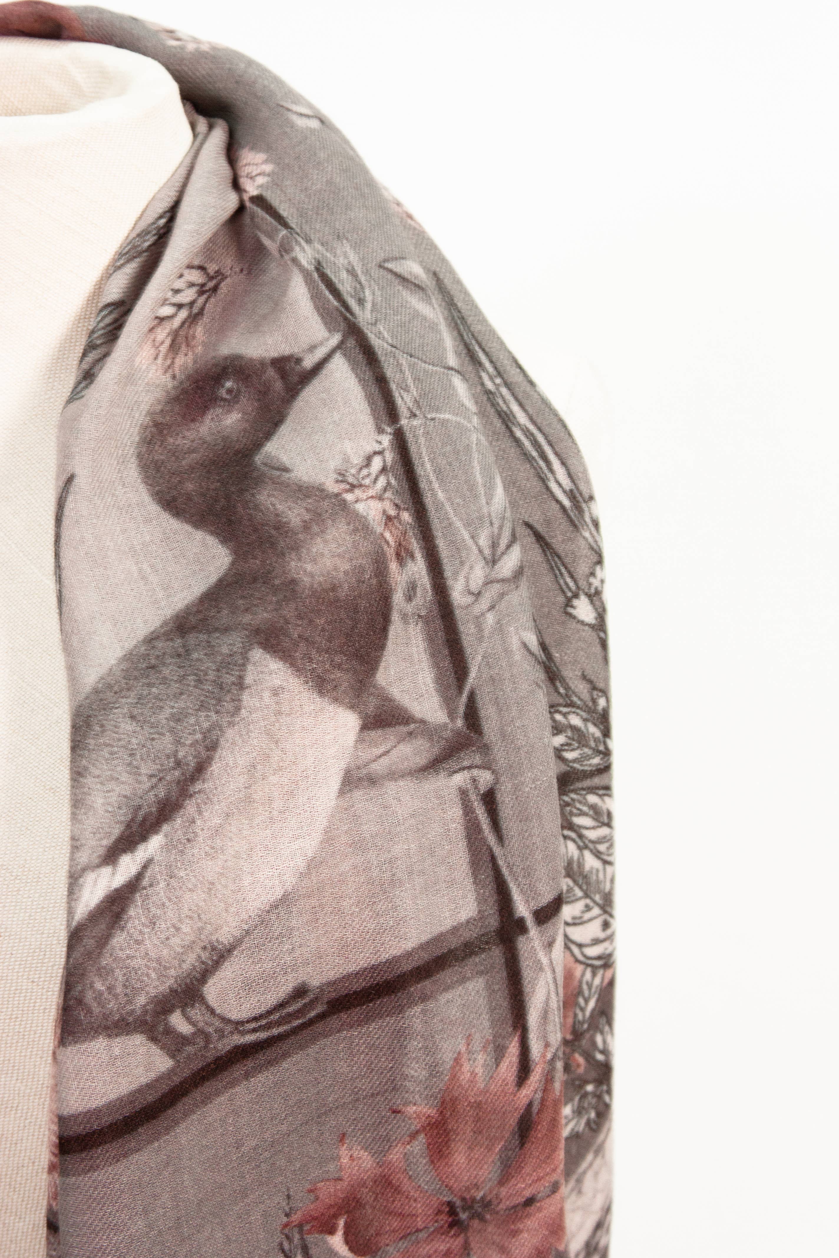 estelle - Venta al por mayor Bufanda - Mujer - Bufanda de lana fina/Flora & Fauna / antracita-burdeos3