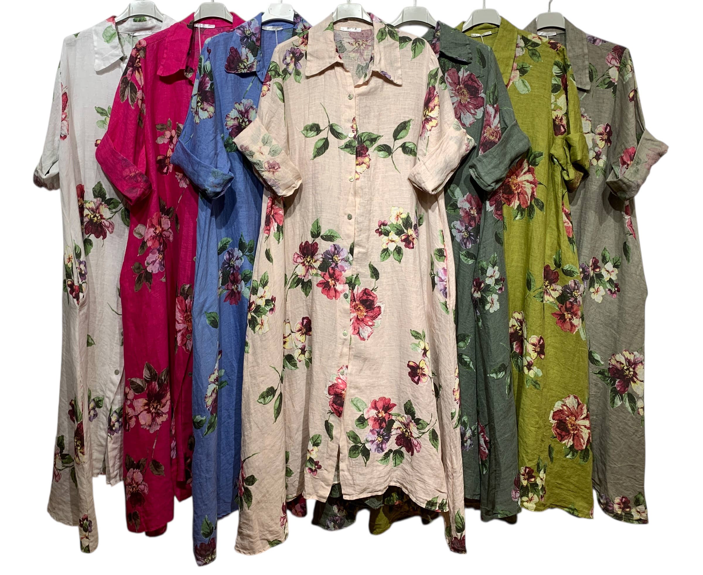 LINEN & COTTON HOUSE - Vente Robe – femme - 8052 E  LONGUE ROBE AVEC POCHES EN LIN  MOTIF 2