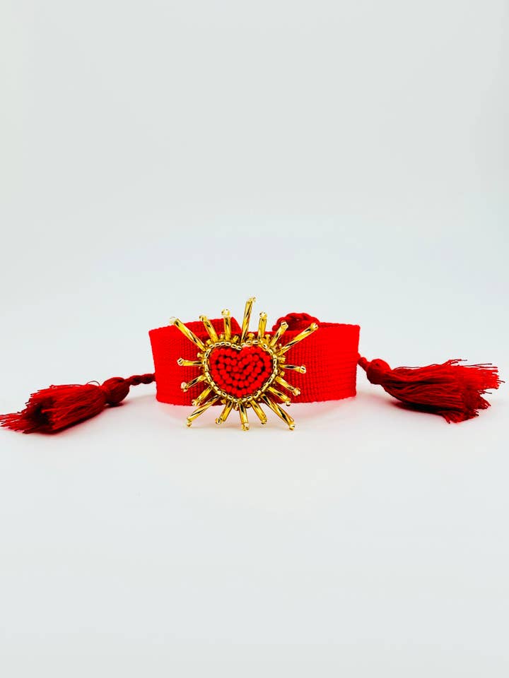 Pulseira de tecido ajustável com cordas rosa Salma por atacado de Bella Blu Designs