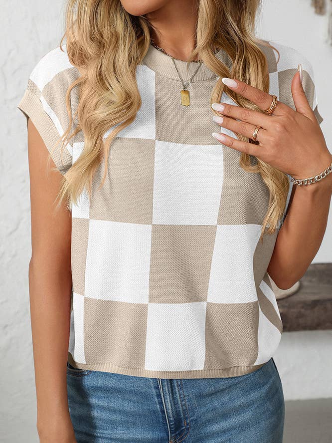 Geblokte Trui met Ronde Hals en Kleurvlakken MD167 voor wholesale door UNISHE