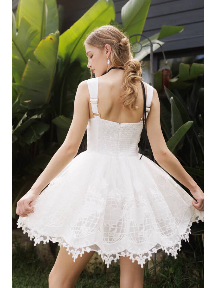 White LD1085 Embroidery Lace Mini Dress for wholesale on Faire