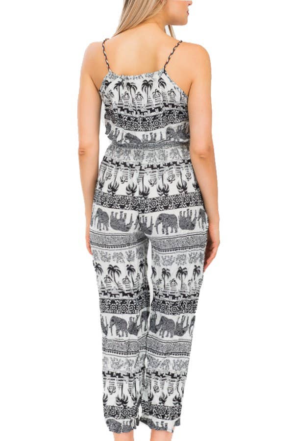 Cap Zone - Wholesale Jumpsuit - Women's - Detailed Elephant Print Summer Jumpsuit10