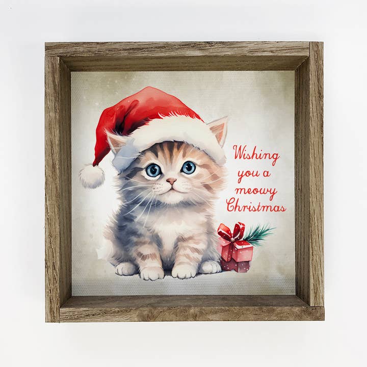 Meowy Christmas, bonito arte de pared con animales navideños, arte enmarcado para venta al por mayor de Hangout Home