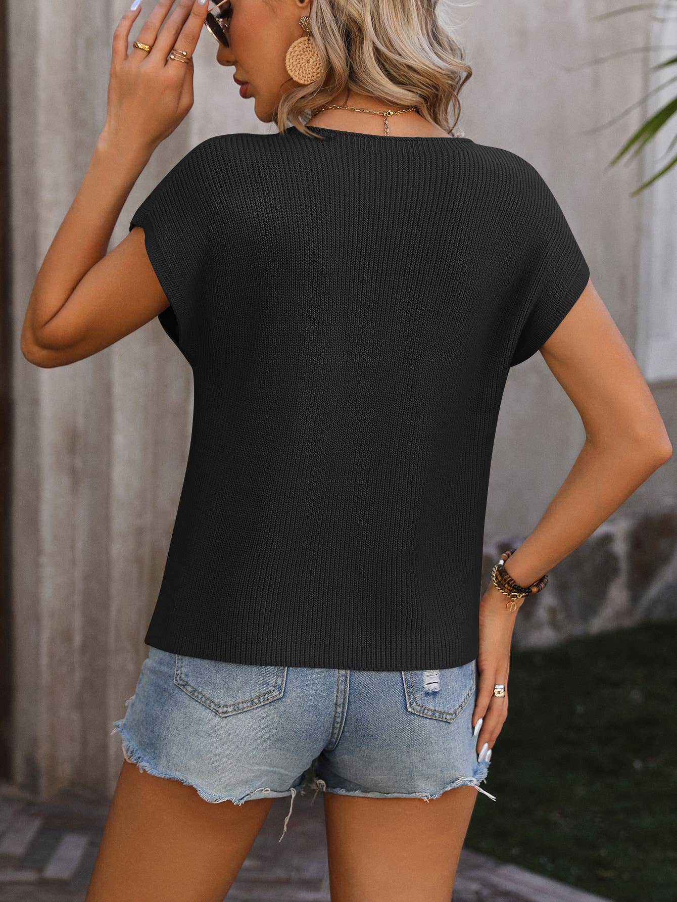 HIDDENBRAND - Wholesale Knit Top - Women's - chest pocket short sleeve knit top4