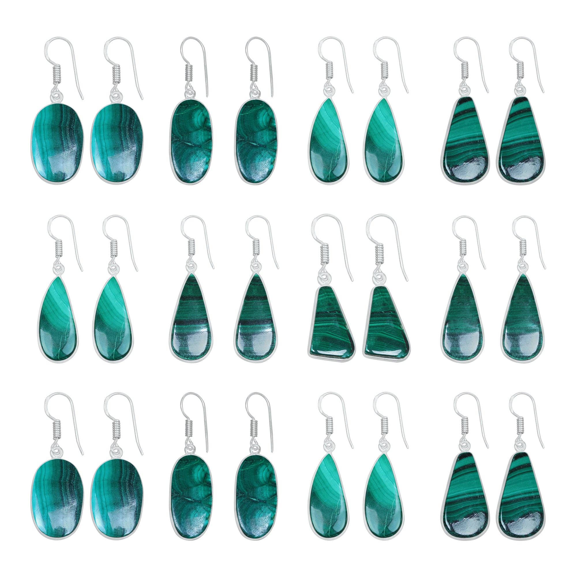 Handmade Jewels - Wholesale Dangle Earrings - Malachite Earrings – Minimalist, Silver-Plated | Wholesale Handmade Jewelry2