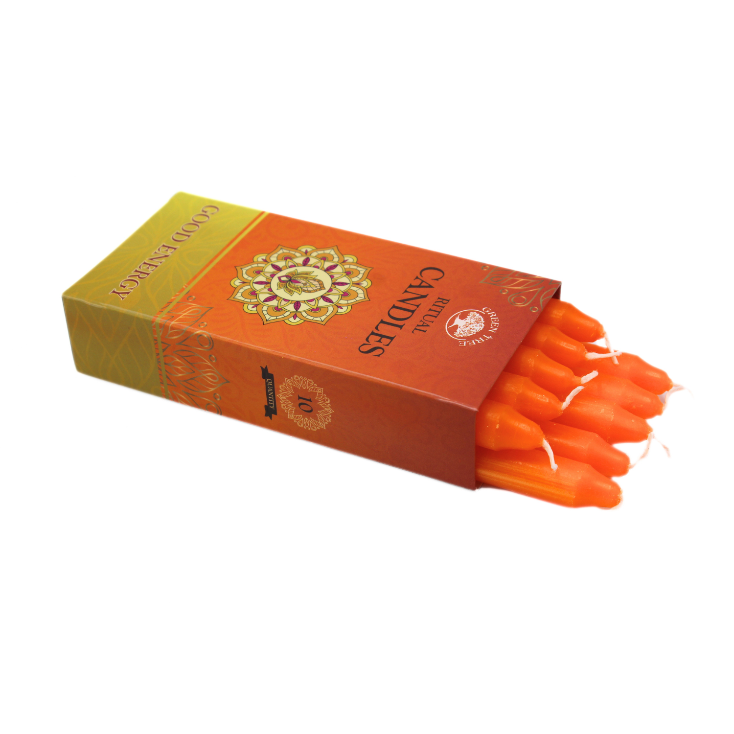 Green Tree - Vente Bougies/bougeoirs coniques - Bougies rituelles Green Tree Bonne Énergie - 10 bougies/paquet1