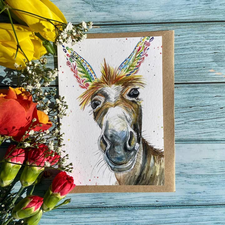 Donkey | Eco Friendly Card Colourful Greetings Blank Farm for wholesale by Jen Winnett Eco Artist