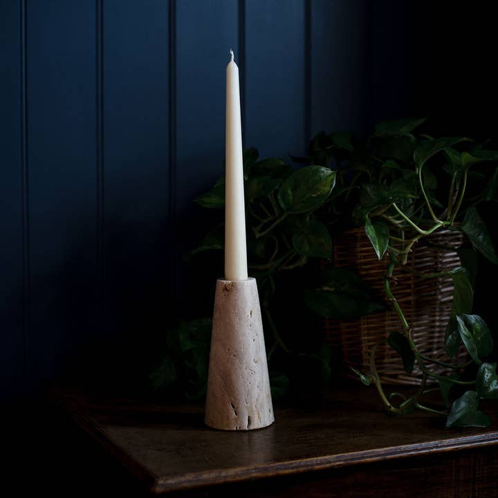 Arthur Cameron - Wholesale Candle Holder - Argyll - Travertine Conical Shaped Candlestick Holder