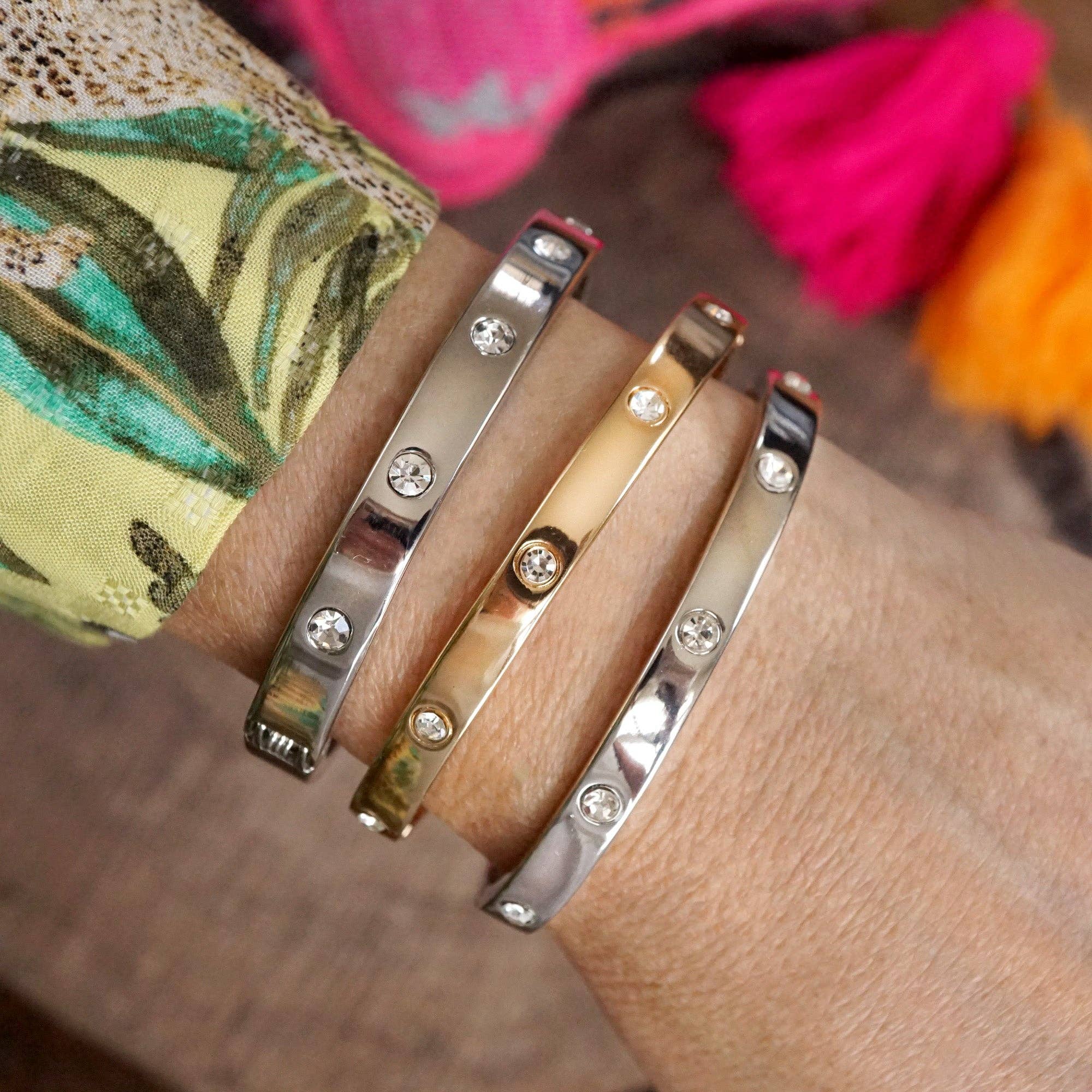 PennyLine inc - Vente Bracelet jonc - Bracelet Eternity Hinge avec cristaux transparents dorés et argentés5