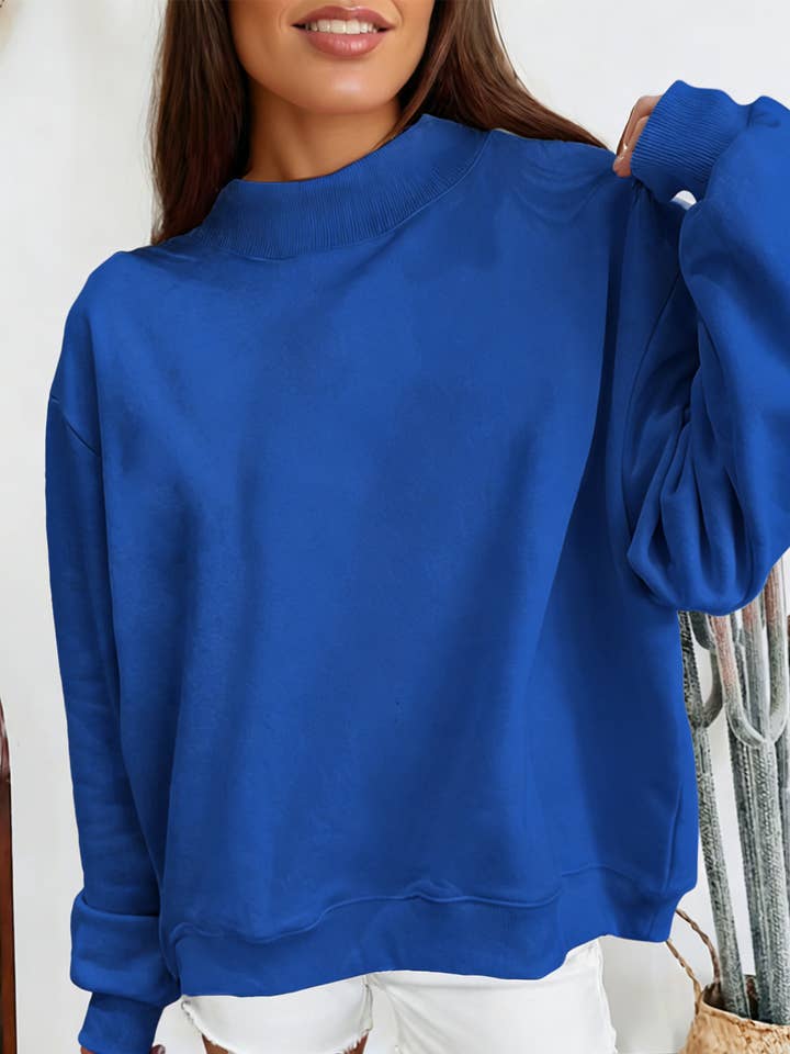 Fashion Solid Color Oversized Mock Neck Sweatshirt for wholesale by fashionworks