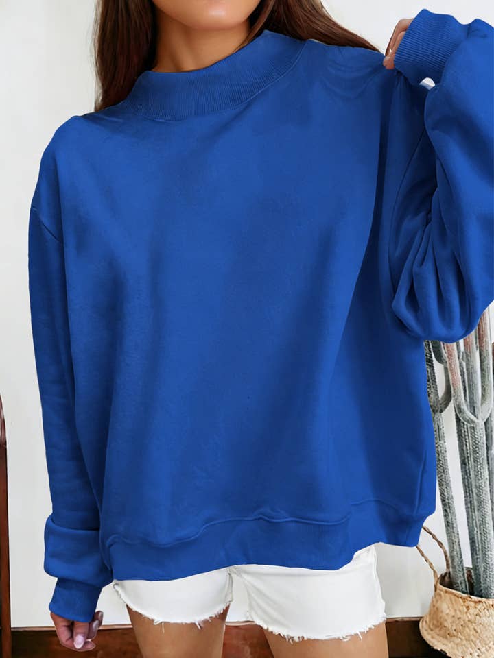 Fashion Solid Color Oversized Mock Neck Sweatshirt for wholesale by fashionworks