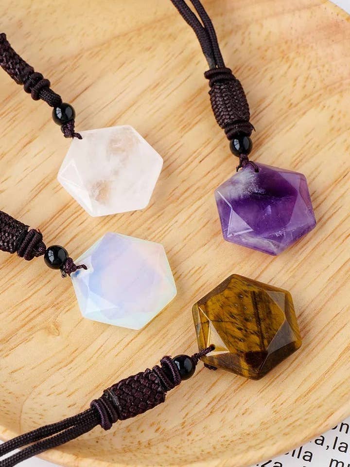 Hexagon Pendant Crystal Gemstone Necklace for wholesale by Earth's Gems BTQ
