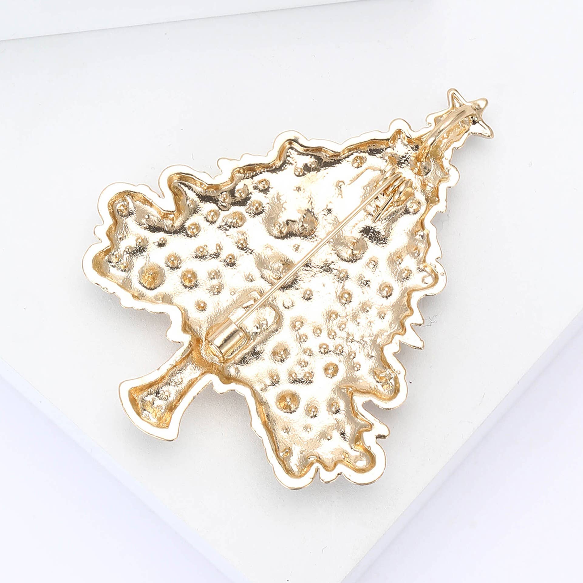 White Christmas Tree Brooch, Rhinestone & Pearl Ornament Pin for wholesale on Faire4