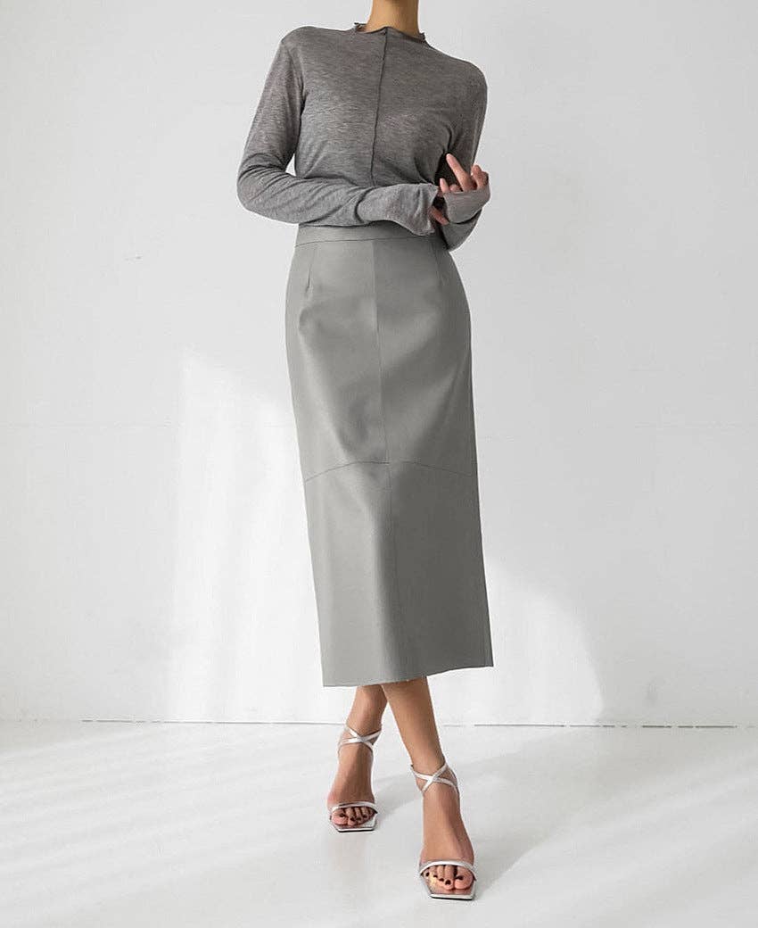 Marayn – wholesale Skirt – Women’s – 2025 NEW Vintage Faux Leather Slit Skirt AutumnWinter3