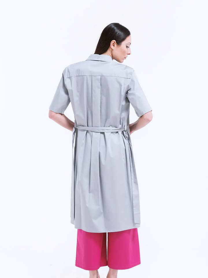 Pearl gray short sleeve shirt dress for wholesale by ELENELEN SRL