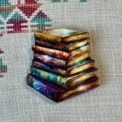 Fantasy Book Pile Wooden Magnetic Needle Minder for wholesale by The Crafty Grimalkin