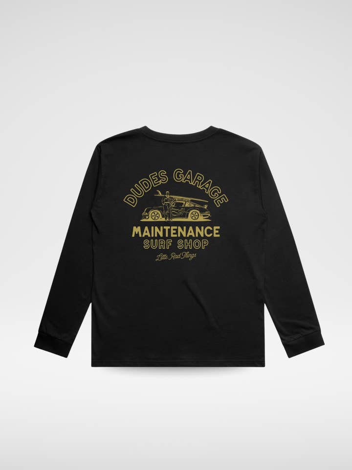 Little Rad Things - Wholesale Screen Printed T-Shirt - Kids - LONG SLEEVE DUDES GARAGE TEE - BLACK0