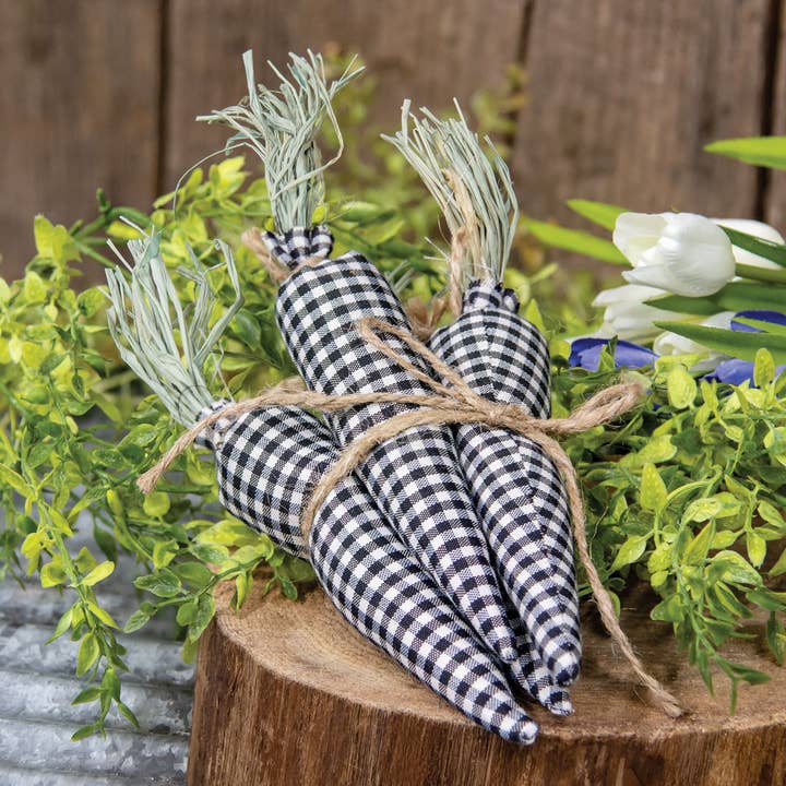 The Hearthside Collection - Wholesale Decorative tabletop object - 4/Set, Black & White Gingham Carrots1