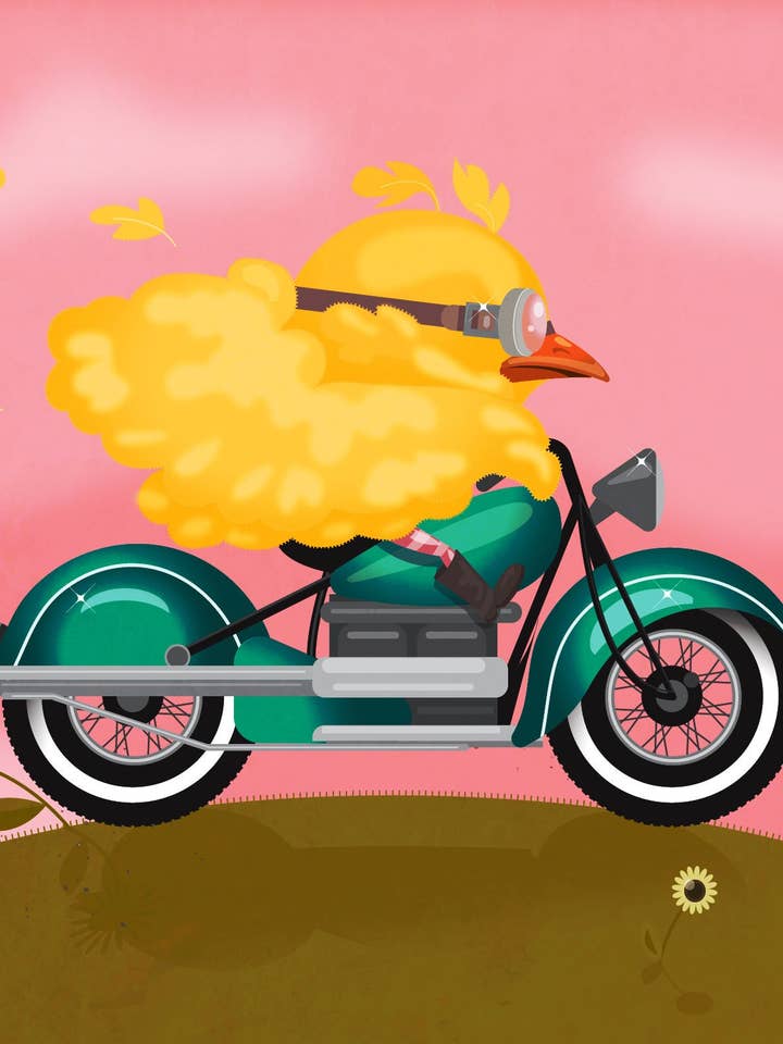 Impresión de Arte de Motera: Ilustración Retro de Motocicleta para venta al por mayor de Kitschy Delish