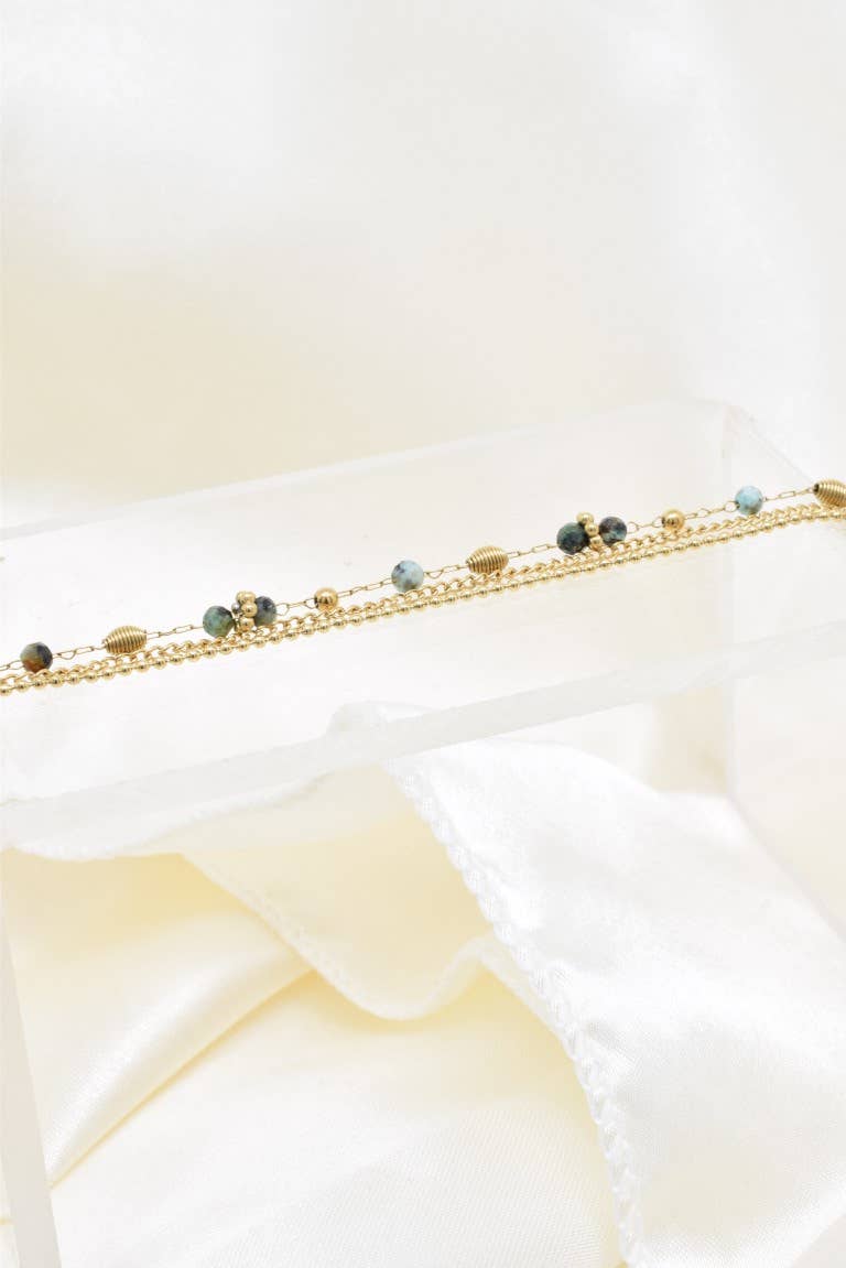 Kapyco – Engroshandel Flettet armbånd – Kapyco tre-radet armbånd i rustfrit stål med naturlige sten - BR210215OR4