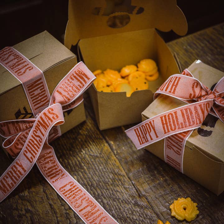 May Arts Ribbon - Wholesale Ribbon - Gift Wrapping - 1" Woven Sparkle "Happy Holiday" Sentiment Ribbon1