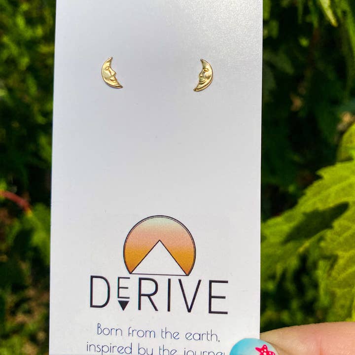 Crescent Moon Face Stud Earrings for wholesale by Derive Jewelry