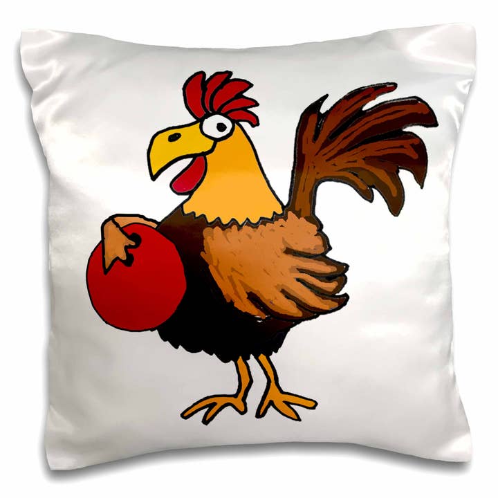 3dRose, Housse de coussin avec dessin animé drôle de coq poulet jouant au bowling pour la vente par 3dRose