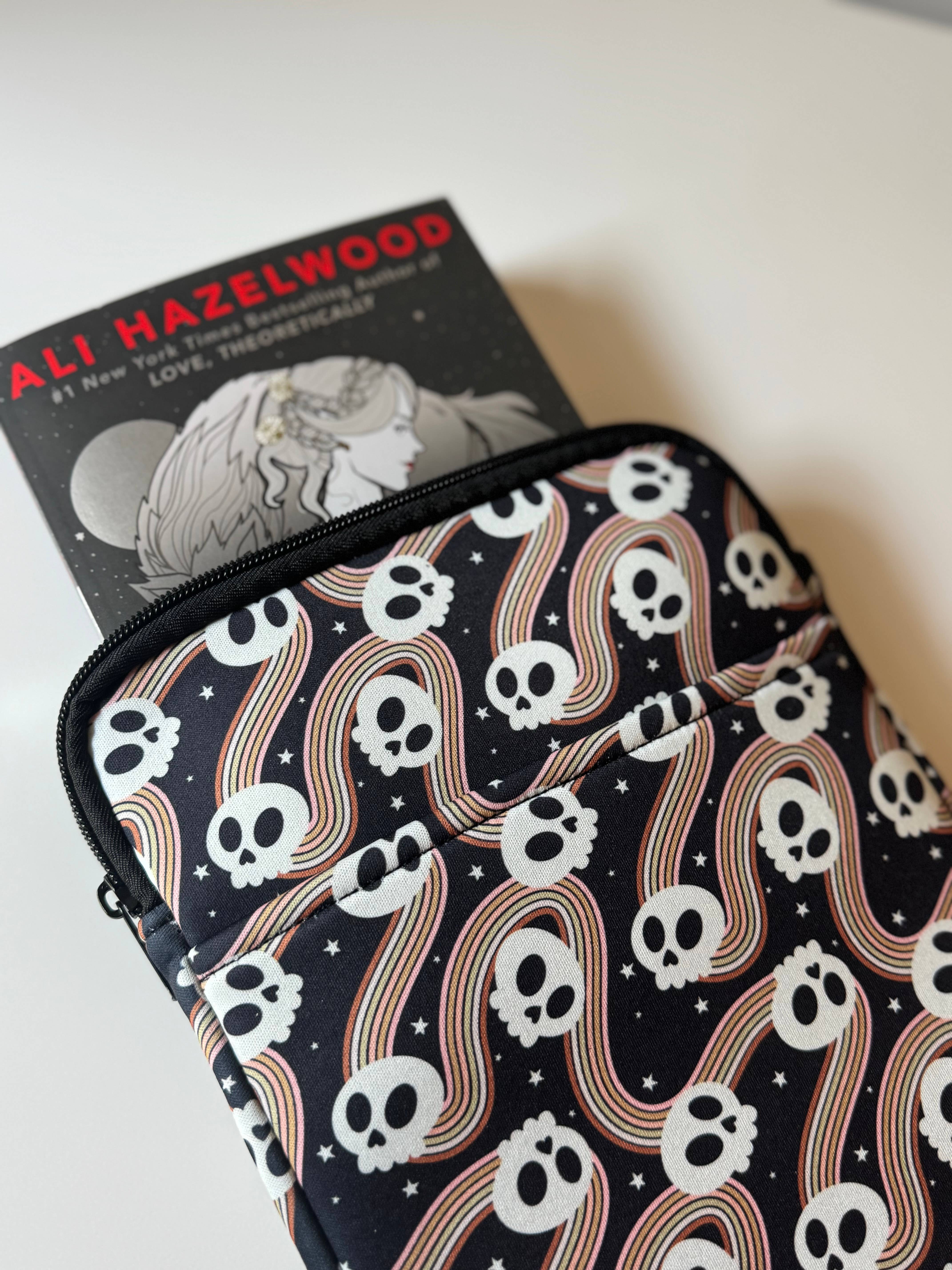 CrescentCatCo - Wholesale Book Cover - Spooky Cute Skull Book & Kindle Pouch, Zipper & Pocket 2