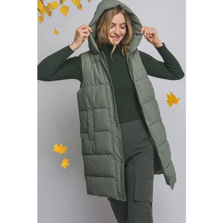 Paperdoll – wholesale Väst - Dam – Lång vadderad väst med huva13