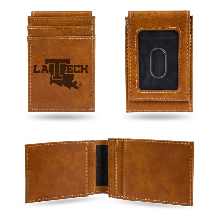 Louisiana Tech Bulldogs Engraved Front Pocket Wallet, Brown for wholesale by Rico Industries