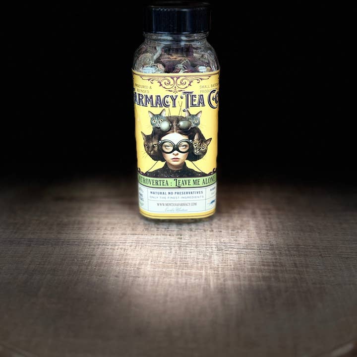 Introvert Tea Inspired by Wes Anderson, Cats, & introverts for wholesale by Montana Farmacy