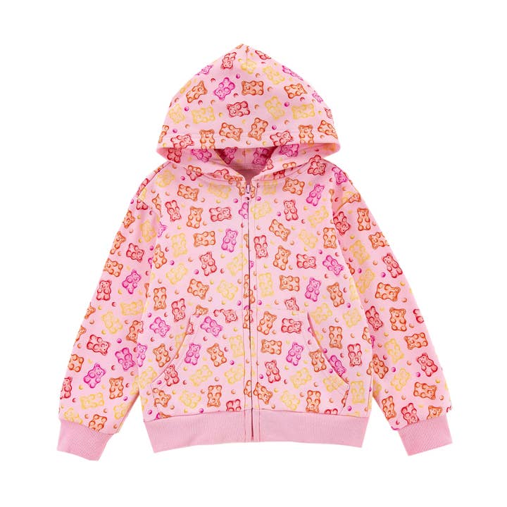 Sudadera con capucha y cremallera de felpa francesa de peso medio, Ositos de goma para venta al por mayor de calonie