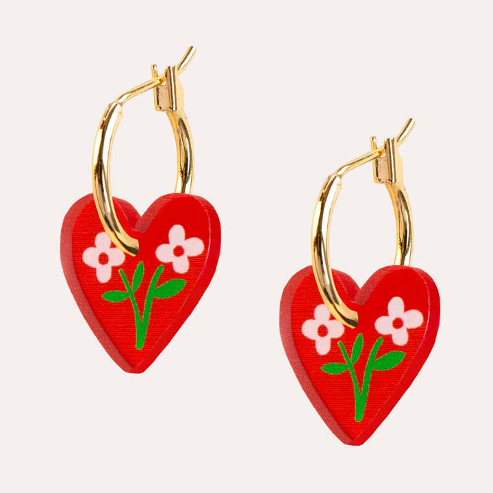 Boucles d'oreilles mini créoles cœur | Rouge | Cadeau de bijoux pour la vente par Natalie Lea Owen – Handmade Jewellery & Greeting Cards