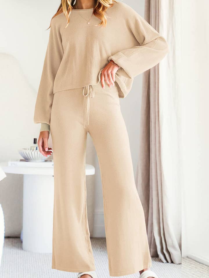 Wholesalesir - Wholesale Lounge Set - Women's - Round Neck Top With Drawstring and Elastic Pants Set4