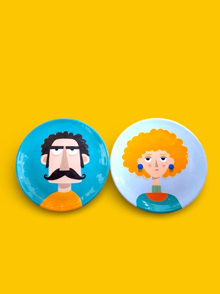 Pratos de Cerâmica Personalizados para Casal Redondo por atacado de Thetis Art Studio
