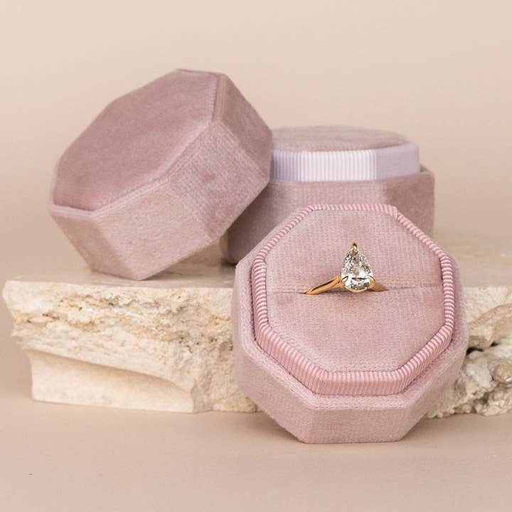 Octagonal Velvet Ring Box - Pink Salt for wholesale by The Whole Bride