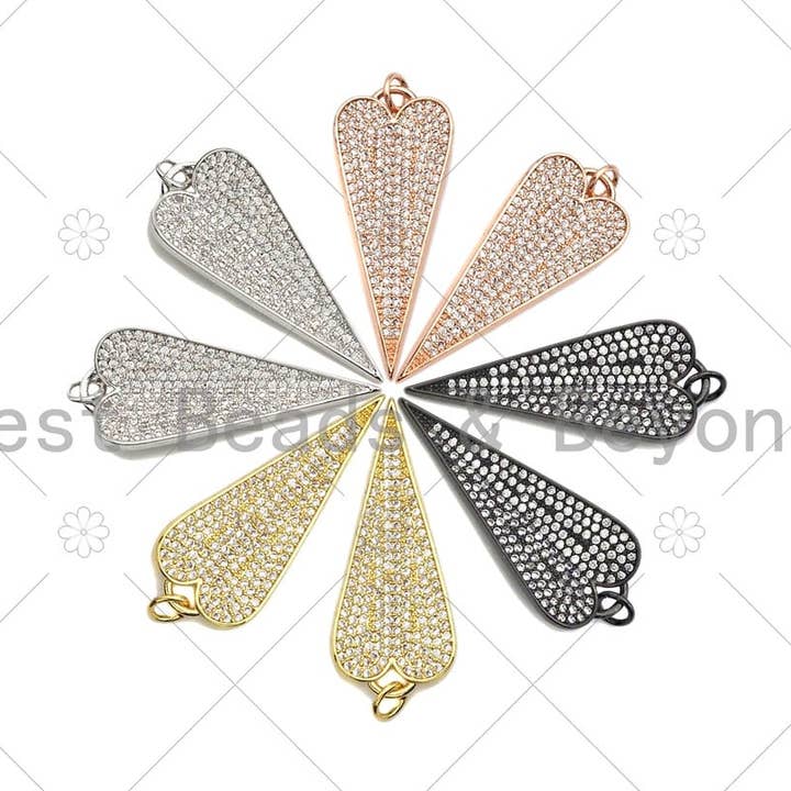 CZ Micro Pave Heart Shape Pendant/Charm,Cubic Zirconia long heart Charm, Heart Necklace Bracelet Charm Pendant,14x36mm, Sku#Y413 for wholesale by BestBeads&Beyond