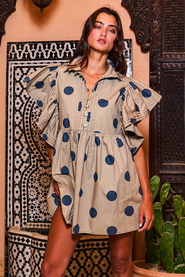 BUCKETLIST INC - Wholesale Dress - Women's - ID4283 Ruffle Sleeve Pintuck Detail Polka Dot Mini Dress16