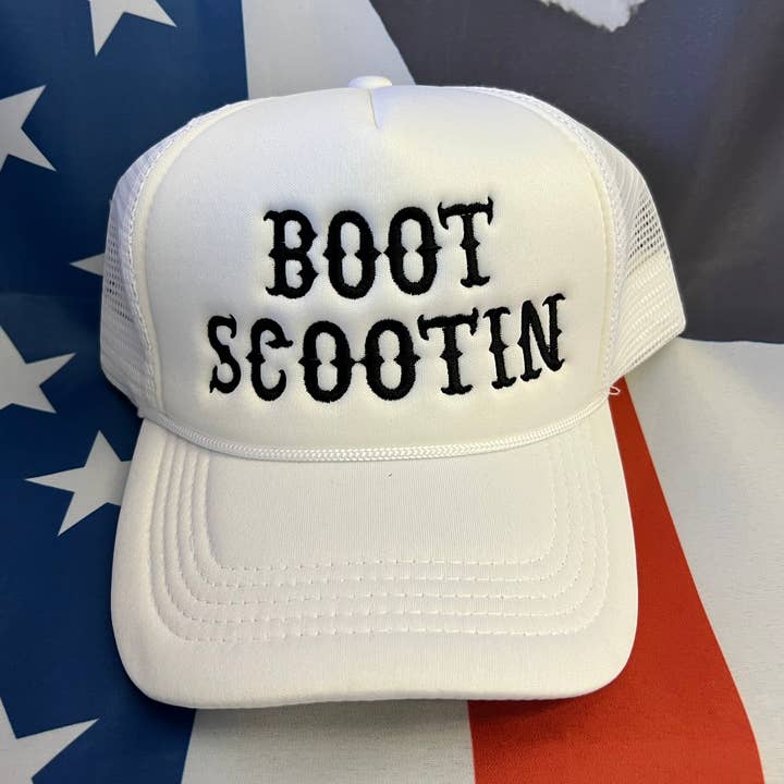Boot Scootin Trucker-Mütze, bestickt, weiß für den Großhandel von Free Spirit