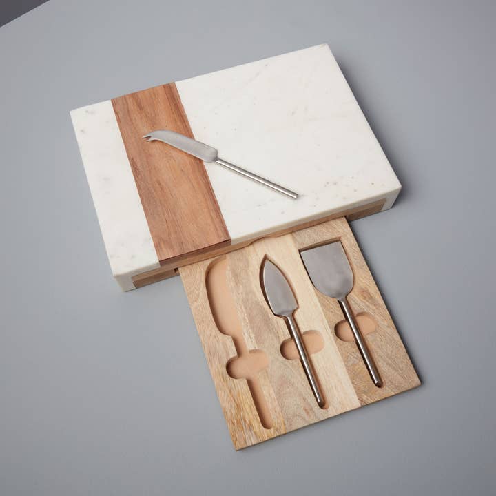 Vit marmor och akacia ficklådbräda för wholesale av Be Home