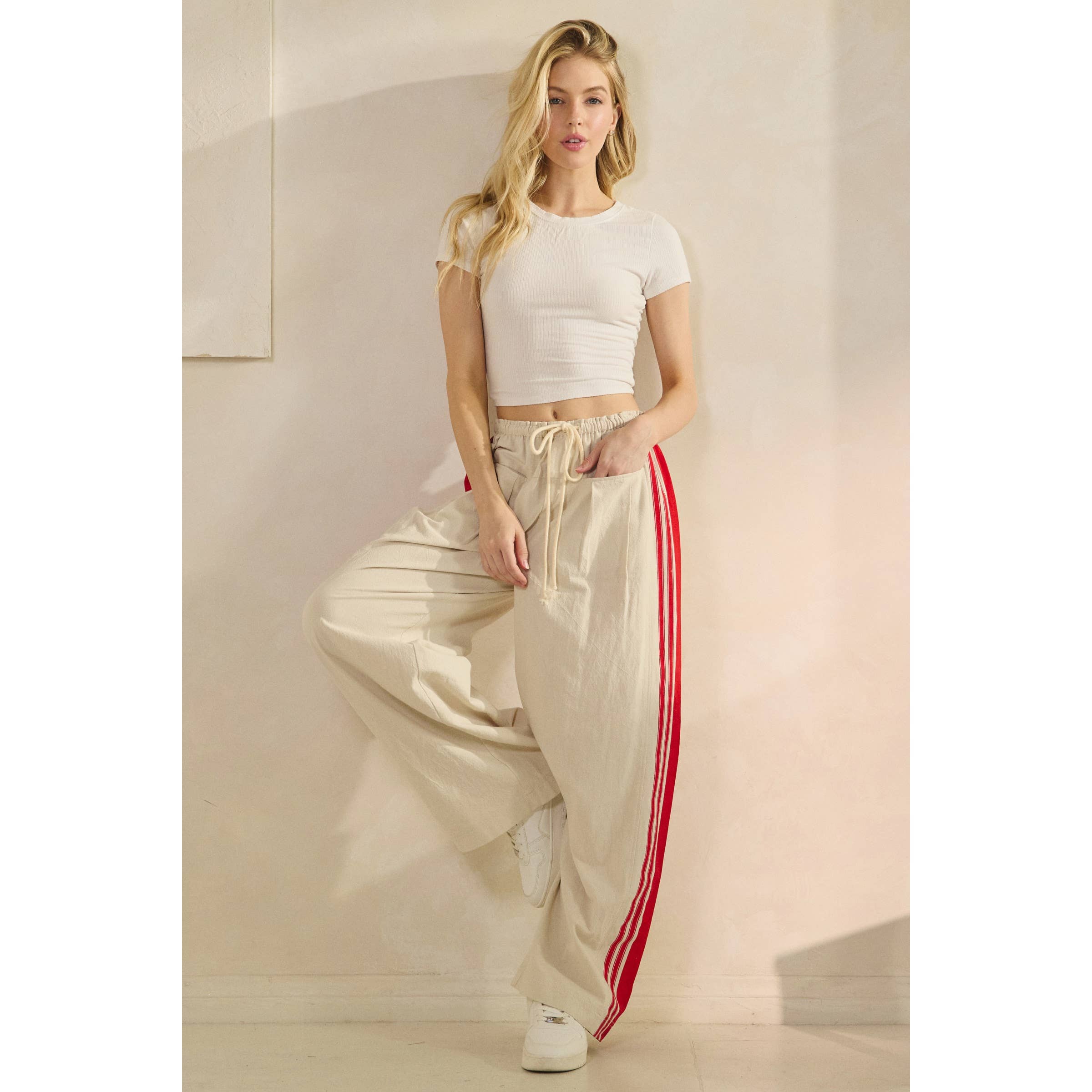 Ivory Sport Striped Wide Legged Pants for wholesale on Faire4