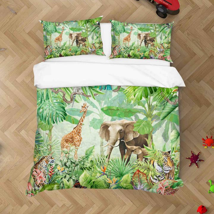 3D Grüner Dschungel Giraffe Elefant Tiger Bettbezug-Set Bettwäsche-Set Kissenbezüge 86 für den Großhandel von Jess Art Decoration