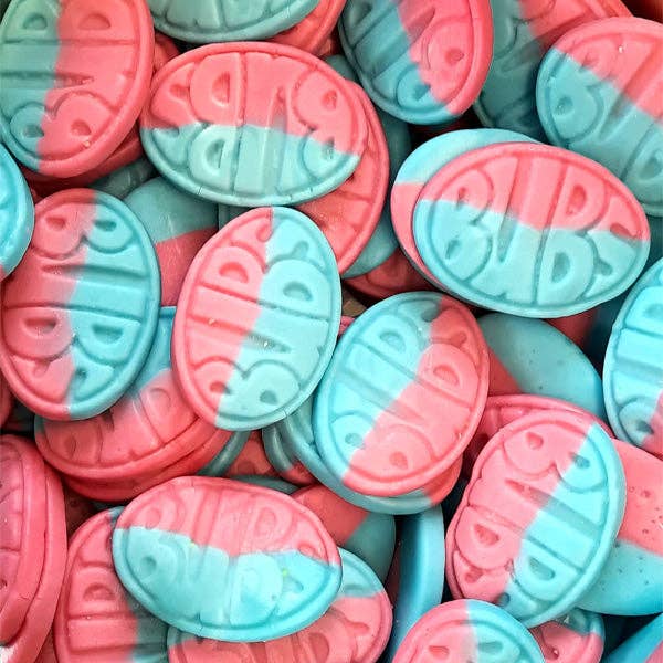 Showcase - Wholesale Gummy - BUBS Godis: Sour Raspberry & Blueberry Goody Ovals (90g)